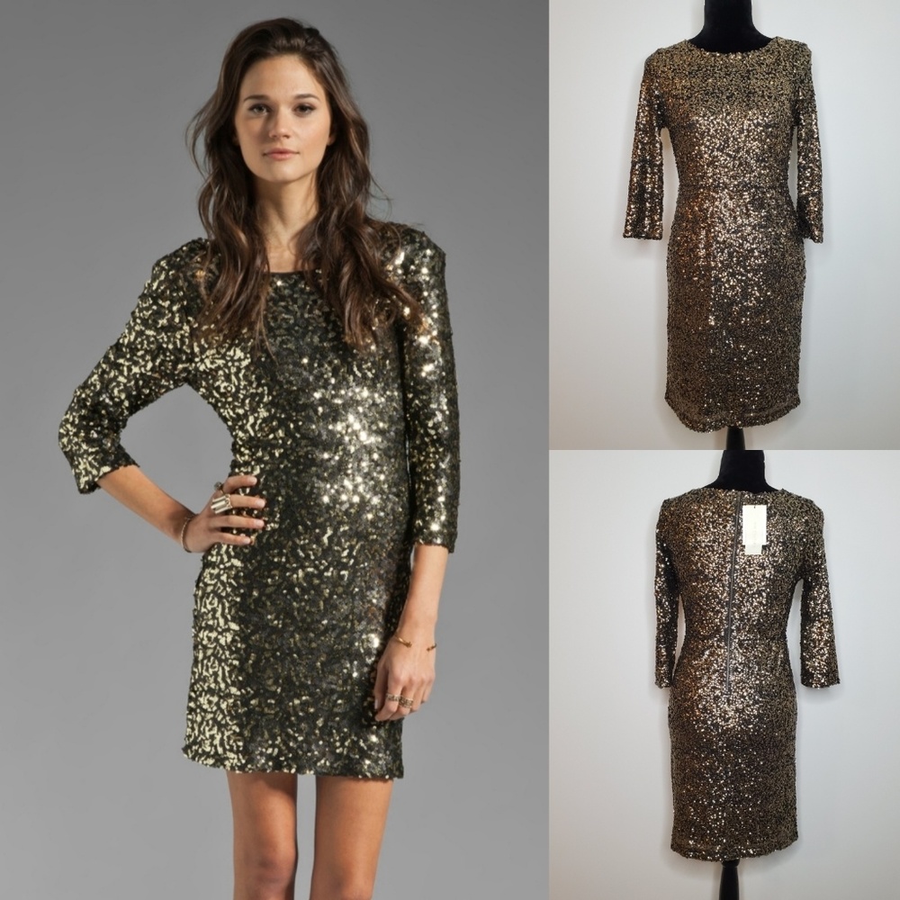 NWT Miss Me MM Couture Gold Sequins Cocktail Dress